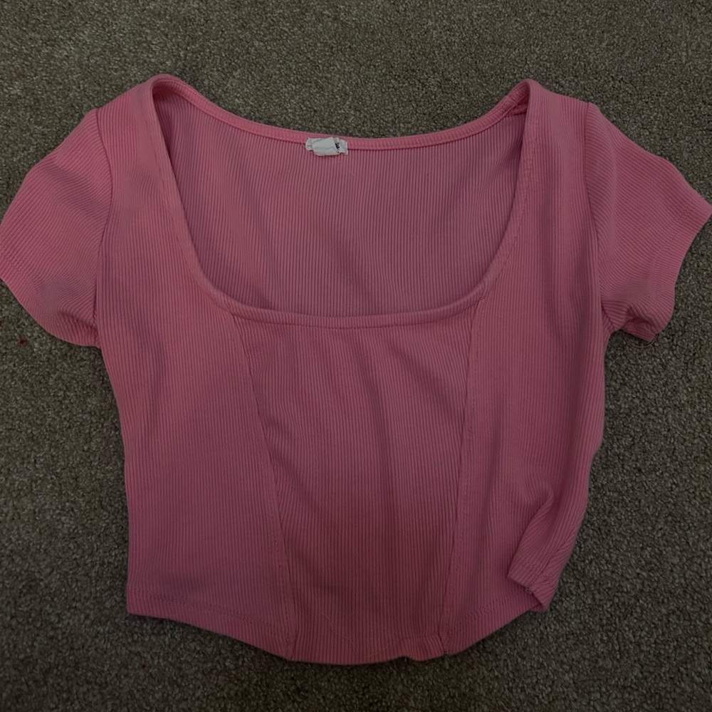 Garage Pink Ribbed Crop Top